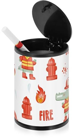 Wasserfarben-Aschenbecher mit niedlichem Krokodil-Feuerwehrmann, rauchfrei, mit Deckel, Edelstahl, tragbares Autozubehör, Aschenbecher für Zigaretten, Outdoor, Camping, Auto, Büro