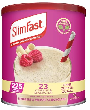 SlimFast Milchshake Pulver Himbeere + Weiße Schokolade I Eiweißreicher, kalorienarmer Diät-Shake I Diät-Pulver für eine gewichtskontrollierende Ernährung I Nur 225 Kalorien pro Protein-Shake I 365 g