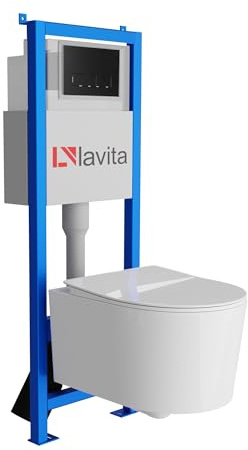 Lavita LAV 101 Élément mural pour WC 40 cm + évier mural suspendu Loso sans bord + panneau de commande LAV 200.3.4 noir | Kit complet | Réservoir de chasse encastré | WC complet