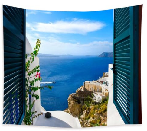 Tapiz para ventana exterior, naturaleza, paisaje, playa, paisaje, tapiz de pared, para hogar, oficina, dormitorio, decoración interior y exterior, tamaño grande, 150 x 150 cm (GTCH (44)