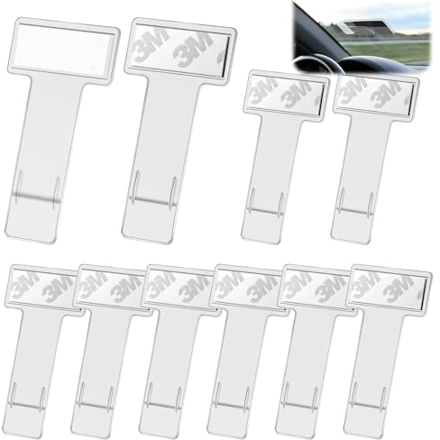 sitarcmin 10 PCS Transparent Car Vehicle Windscreen Parking Ticket Clip Permit Pass Holder Gadget with Adhesive Pads, Parking Permit Holder for Car Windscreen, Windshield Ticket Holder