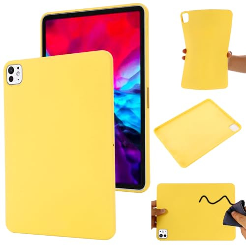 BRAND SET Handyhülle für Apple iPad Pro 11 (2024) Silikon Hülle,mit Mikrofasertuch Futterkissen Soft Touch Schutzhülle für Apple iPad Pro 11 (2024)-Gelb