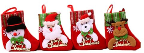 Blausky 4er Set Weihnachtsstrumpf,Nikolausstrumpf,Nikolausstiefel zum Aufhängen,Weihnachtsdeko,Weihnachtssocken mit Buchstaben,Klein Nikolausstrumpf,für Weihnachten Kamin Deko Geschenke,Gemischt B