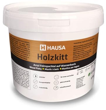 HAUSA Holzkitt 5 kg Nussbaum Holzspachtelmasse, Kitt für Holz, Holzspachtel/Füllmasse zum Reparieren von Holzschäden gebrauchsfertig ausgezeichnete Füllkraft schnelltrocknend rissbeständig
