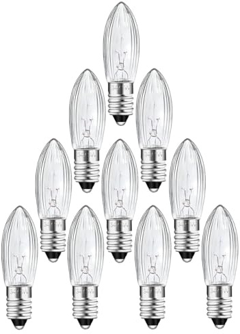 KINGYEENUO E10 Candle Light Bulbs 3W 34V Candle Arch Bridge Bulb Replacement Christmas Lamp Warm White 2200K, E10 Tapered Bulb for Bridge Arch Fairy Lights Candlestick, 10 Pack