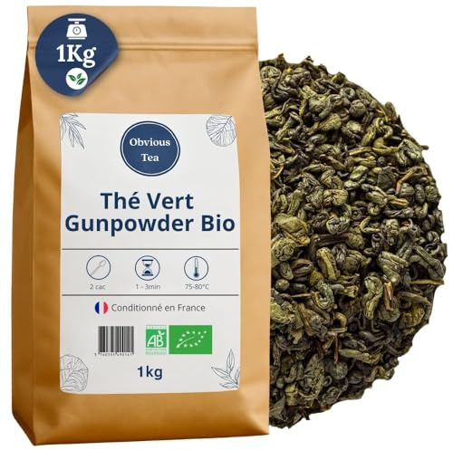 Ekologiskt grönt te med krut - Löst veganskt te rikt på koffein, 100 % naturligt, GMO-fritt - Ekologiskt jordbruk - Tillverkat i Frankrike