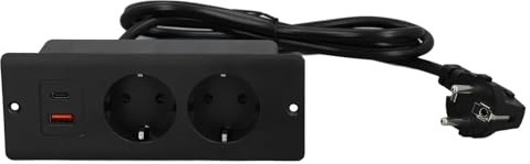 Plyisty Multiprise Encastrée 2 Prises avec Ports USB C PD20W USB A, Prise Plate de Prise de Bureau Encastrée – Cordon de 1,5 M, Boîte de Sortie à Montage en Surface, Prise Cachée,