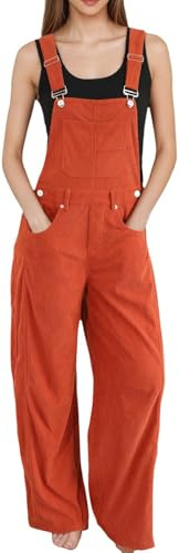 Generisch Kord Latzhose Damen Ärmellos Lang Jumpsuit Hohe Taille Weites Bein Latzhosen Frauen Einfarbig Lässig Jumpsuits Arbeitslatzhose Locker Bequem Playsuit Kordsamt Overall Hosenanzug mit Taschen