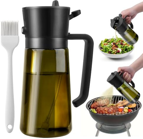Byitin 2-en-1 Vaporisateur Huile, 470ml Spray Huile Cuisine, Pulvérisateur Huile avec Verre Anti-UV, Distributeur D'olive avec Brosse pour Air Fryer, Grill, Vinaigre