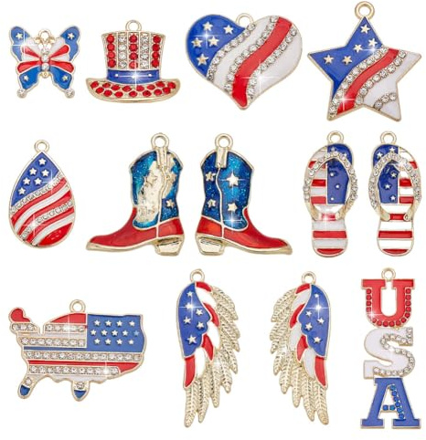 arricraft 26 Stück Anhänger Aus Emaille Legierung Mit Flügeln Und Stiefeln In Form Einer Amerikanischen Patriotischen Flagge Zum Gedenken An Den 4 Juli Zum Aufhängen Zur Herstellung von Dekorativem