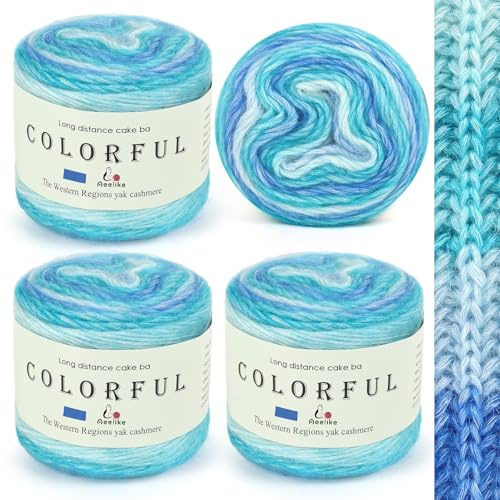 Aeelike 400g Farbverlaufsgarn Baumwollgarn zum Häkeln, 245m Super leichte Gradient Cupcakes Bobbel, Superweiche Mehrfarbiges Strickgarn zum Decke Pullover Schal Hüte, Ombré Handstrickgarn Blau Grün