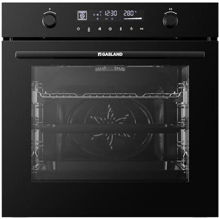 GASLAND ES616321DGB Einbaubackofen 74L, 60cm，16 Funktionen,Schnellaufheizung, Air Fry, Wasserdampf Reinigung, teleskopauszug und versenkbarer Drehwähle, Heißluft, kindersicherun, Schwarz