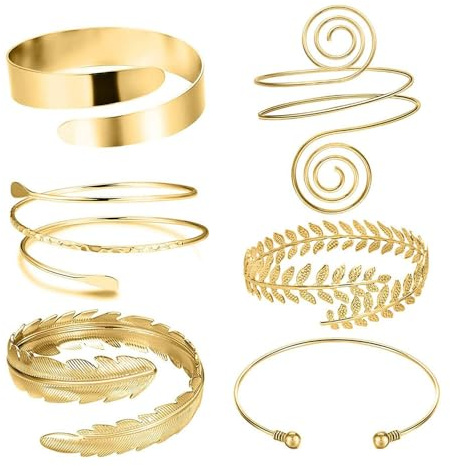 XFSRG 6 Stück Arm Manschette Oberarm Band Manschette Armband Geometrisches Metallarmband Armreif für Frauen Gold Verstellbares Set Minimalistisch Hochzeit