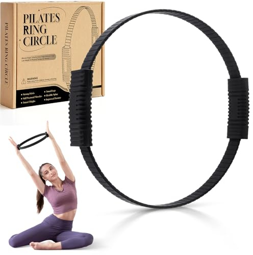 Krightlink Pilates Ring Circle, 14 Magic Circle Pilates Rings for Focusing on Toning Inner Thighs, Arms, and Core, Fitness Exercise Ring Workout Ring for Yoga and Pilates (Black)