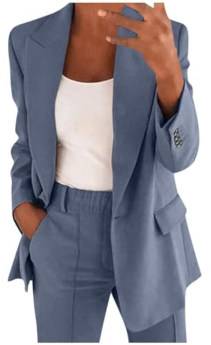 Completo da Donna Elegante Due Pezzi Giacca e Pantaloni Ufficio Formale Slim Fit Risvolto Maniche Lunghe Bottoni