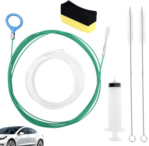 Tinoaly Car Sunroof Drain Cleaning Tool, Extra Long Flexible Wire Cleaner Unclogger with Straight Brush Syringe Leather Hose & Sponge for Auto Sun Roof Cover Windshield AC Line Pipe Detailing