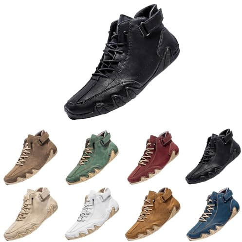 Zapatos descalzos para hombre, tobillos altos, zapatos descalzos para hombre, de piel, suela plana, antideslizantes, para la paz, deportivos, para caminar, cómodos, de un solo color, cómodos, Negro