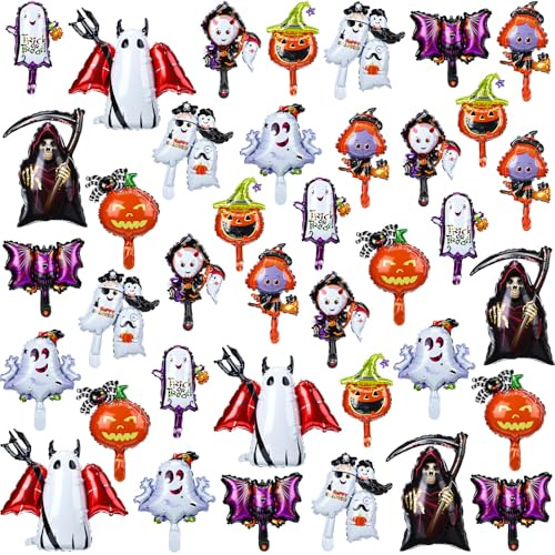 Charnoel 38 Pcs Halloween Foil Balloons for Halloween Party Decorations Supplies Pumpkin Ghost Spider Witch Monster Bat Balloons for Birthday Baby Shower Masquerade Themed Party Supplies