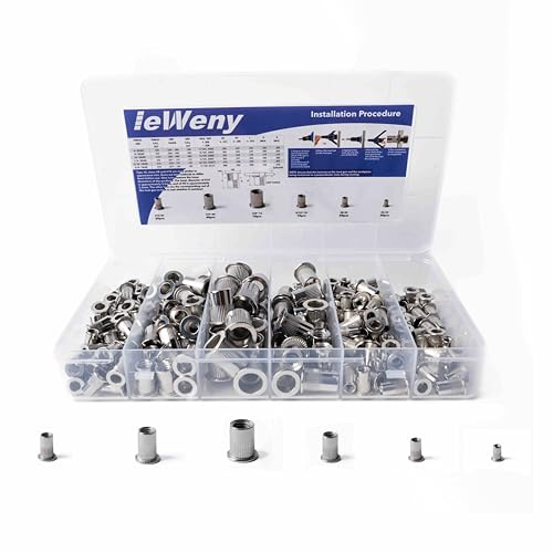 ieWeny Stainless Steel Rivet Nut Assortment Kit(216Pcs), 1/4-20, 3/8-16, 5/16-18, #10-24, #8-32, #6-32UNC SAE Rivnuts Set, Threaded Inserts for Sheet Metal, Automative and Out Door Solar Panel