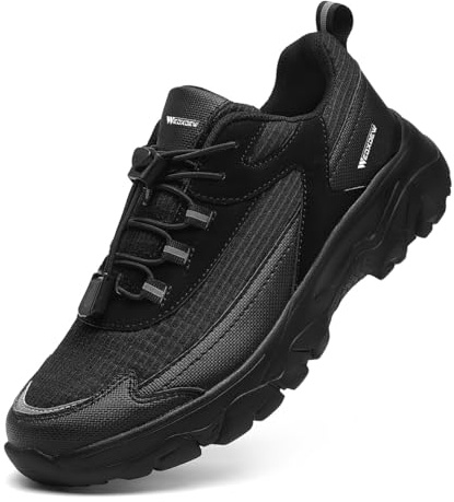 WEDXDEW Scarpe Pianta Larga Uomo Larghi o Alluce Diabetici Senza Lacci Trekking Casual Per Camminare Mocassini da Larghezza Ampia Comfort(Black,45 EU)