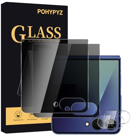 POHYPYZ 2+2 Pezzi, Pellicola Protettiva Privacy per Samsung Galaxy Z Flip 7， 2 Anti Spy Vetro Temperato Film+2 Protezione di Obiettivo Fotocamera, Durezza 9H，Antigraffio