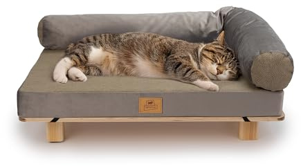 Ferplast Hundebett Katzenbett aus FSC®-zertifiziertem Holz mit weichem Kissen, Stil, Komfort und Haltbarkeit, 63 x 40 x 24 cm hoch.