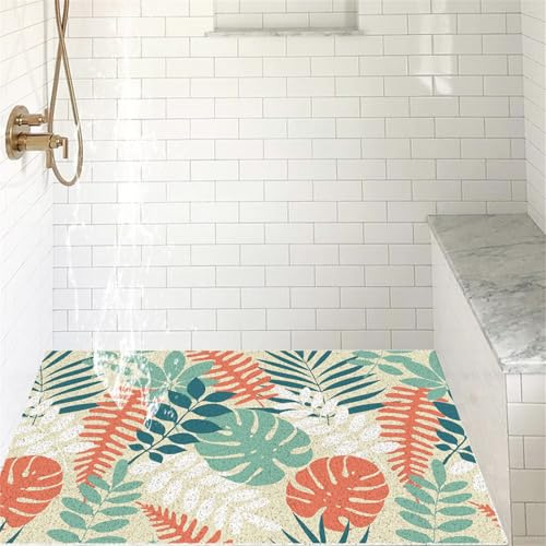 Mateju Duschmatte rutschfest, PVC-Luffa Duschmatte Schnell Trocknend Weich Komfort Sicherheits Badematte Antirutschmatte Dusche für Badewanne und Nassbereiche (Dschungelblätter,40x60cm)