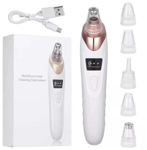 Blackhead Remover Vacuum - 3 Suction Modes Pore Cleaner with 5 Replaceable Heads, Rechargeable Skin-Friendly Facial Cleansing Tool for All Skin Types - Deep Pore Unclogger for Men, and Women