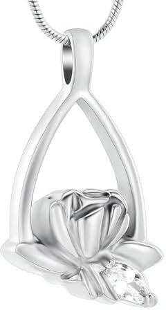 GMLRTOSPT Lotus gravsmycke för aska - 316L rostfritt stål tårformad hänge, minnesurna halsband, gravsouvenir, silver