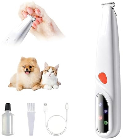 Dog Paw Trimmer with LED Light, Waterproof Rechargeable Pet Paw Trimmer, Low Noise Pet Shaver for Grooming, Small Pet Shaver for Dog Clippers Cats Hair Around Paws, Eyes, Ears, Face, for Dogs Cats