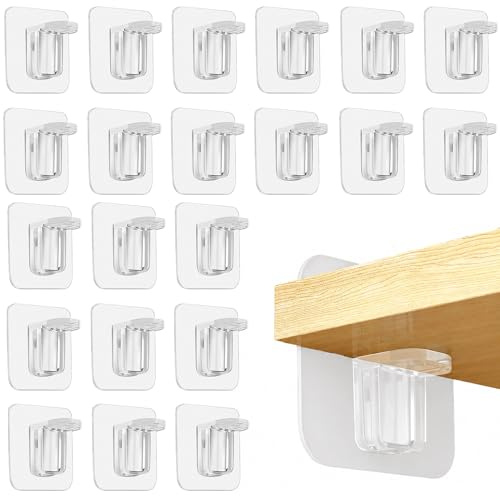 20 PCS Shelf Support Pegs, Adhesive Kitchen Cupboard Shelf Pegs No-Drill, L-Shaped Racks Sticky Brackets, Plastic Transparent Shelves Hooks for Wardrobes Cabinets Shelves Furniture(7x7 cm)
