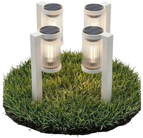 Solarlampen für Außen Garten 4 Stück, Solarleuchten Garten mit Warmes Licht, IP65 Wasserdicht Auto Ein/Aus LED Gartenleuchten Solar Wegeleuchten für Außen Gartendeko (4er-Set, Weiß)