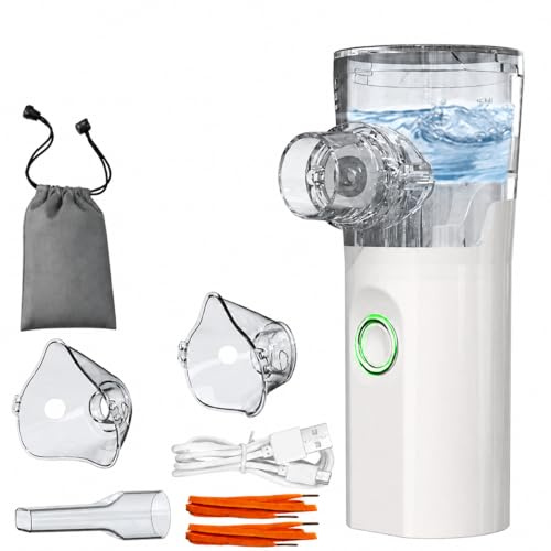 Nebulizador Bebé Portátil Ultrasónico | Kit Completo: Mascarilla Adulto + Niño + Boquilla + Bolsa | Inhalador Silencioso USB Recargable para Bebés, Niños y Adultos