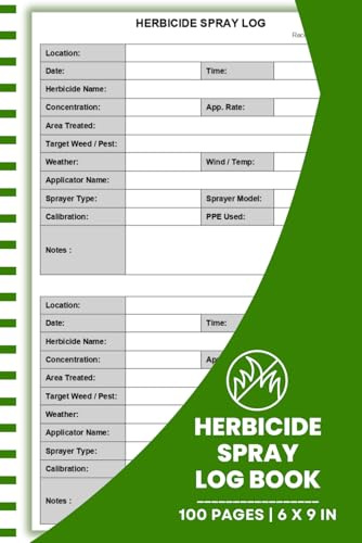 Herbicide Spray Log Book: Weed Control & Pesticide Application Record for Certified Applicators, Farmers & Lawn Care Pros | Track Chemical, Rate, Area, Weather & PPE | 100 Pages | 6 x 9 in