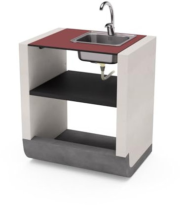 TUOZI - Módulo de pie SUD Fregadero y grifo para Barbacoa de Obra Prefabricada (Blanco, rojo - 81 x 60 x 60 cm) - Uso en Exteriores