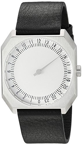 Slow Jo 05 - Reloj suizo unisex de 24 horas plateado, con suave correa de cuero negro