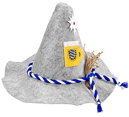 W WIDMANN MILANO Party Fashion Unisex Chapeauunisex W WIDMANN MILANO Party Fashion, Bayernhut, authentischer Stil, verziert mit blau-weißer Schleife, Edelweiß und Bierkrug, bequem aus Filz, pflegeleicht (1er Pack)