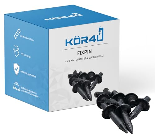 kör4u Fixpins geriffelt 4,2 x 18mm, 200 Stück, gehärtete Einschlagdübel, Fixpin Nägel zur Befestigung für Montagelochband, idealer Halt in Beton, Boden, Wand und Decke