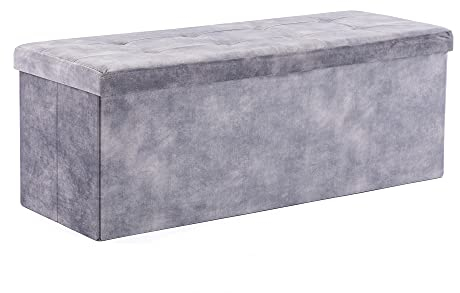 HNNHOME Storage Ottoman with Lid - 110 x 40 x 40 cm, Foldable Footstool with 151L Capacity, Velvet Blanket Box Chest, Bedroom Bench, Living Room (Lava, Extralarge)