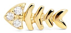 SINGULARU - Pendiente Suelto Fishbone Spark. Plata de Ley 925 con Acabado Baño de Oro de 18 Kt. Cierre Tuerca a Presión. Joyas para Mujer