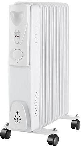 NRG White Oil Filled Radiator 9 Fins Portable Electric Heater 2KW | with 3 Power Settings Adjustable Thermostat, Energy Efficiency