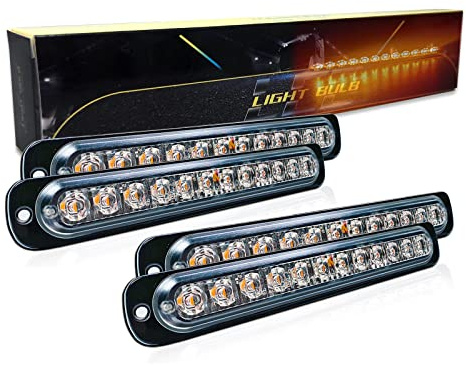 SKYWORLD Feux LED Stroboscopique 4 pièces 12 LED Amber Ultra Mince Led Stroboscope Voiture Avertissement D'urgence Clignotant Strobe Barre lumineuse 12V 24V Feu de freinage stroboscopique Moto