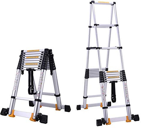Scala a spina di pesce 3,9 +3,9 m, scala telescopica in alluminio multiuso a telaio, 10 gradini, capacità di carico 150 kg