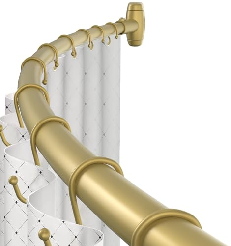 Curved Shower Curtain Rod, TOPROD Round Shower Curtain Rod 48 to 72 Inches Adjustable, Rounded Bowed Stainless Steel Shower Rods for Bathroom, Bathtub, More Shower Space, Gold, Need to Drill