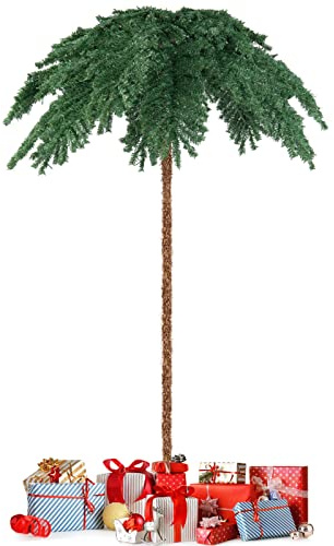 COSTWAY Albero di Natale da 180 cm con 250 Luci LED Bianco Caldo | Albero di Natale a Forma di Palma con Luci, 813 Rami, Struttura a Cerniera e Supporto, per Casa e Negozio