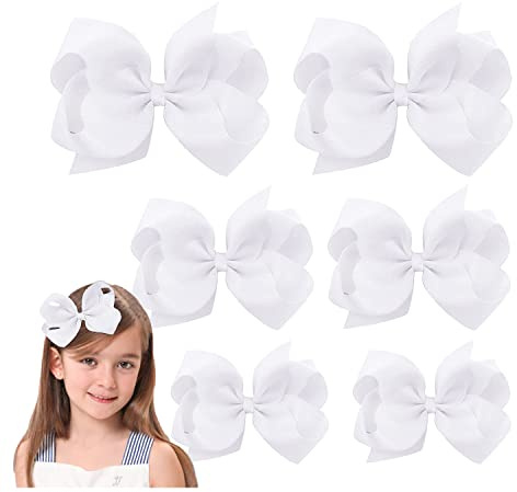 6 Pcs White Hair Bows For Girls and Toddler