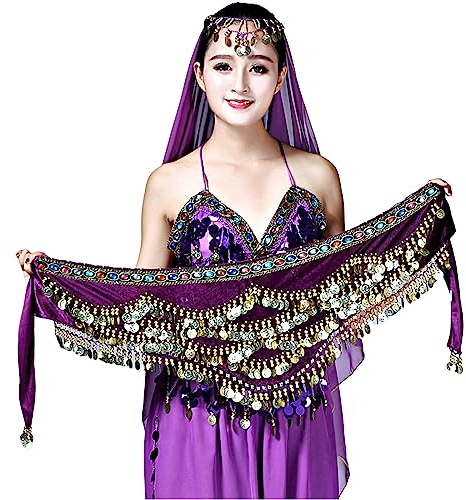 Aatpuss Cintura per Danza del Ventre - Gonna per Spettacoli sul Palco, Compleanno e Festa (Viola Scuro)