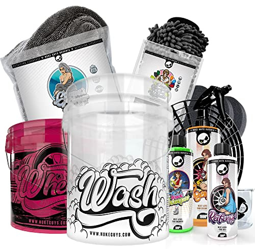 Nuke Guys - 2 Eimer mit GritGuard- Autoshampoo - Felgenreiniger - Reifenglanz - Trockentuch - Waschhandschuh - Messbecher - Applikatoren - Messbecher