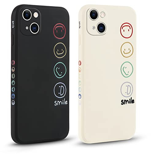 Pnakqil 2 stück Handyhülle für iPhone 13 6,1, Hülle Süßes Bemaltes Glücklich Lächeln Design Case Weiche Tasche für Damen Geschenk Modische TPU Dünn Stoßfeste Kameratasche Schutzhülle