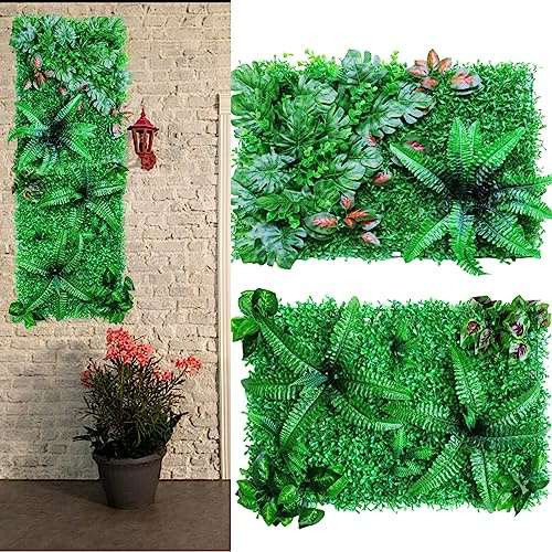 BBTISG 2 Stück künstliche Pflanzen-Wandpaneele, 60 x 40 cm, grüne Hecke, Hintergrundpflanzen-Wandmatten für Wand, Balkon, Garten, Hochzeitsdekoration